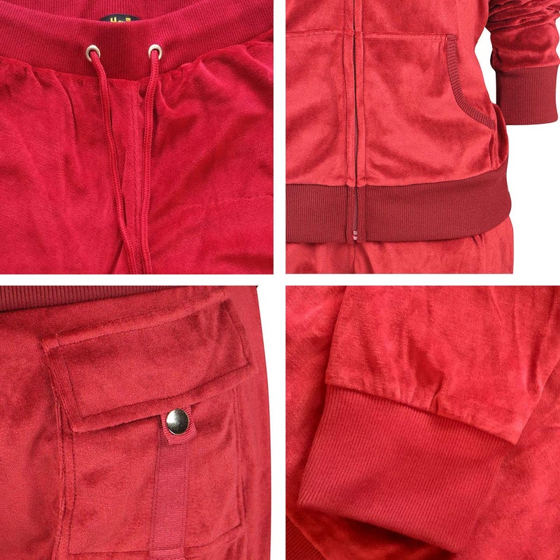 Facitisu Womens Velour Sweatsuit Solid TracksuitSet Hoodie and Pants Casual Zip Up Outfits Set Jogging Suit Small Brick Red - Image 5